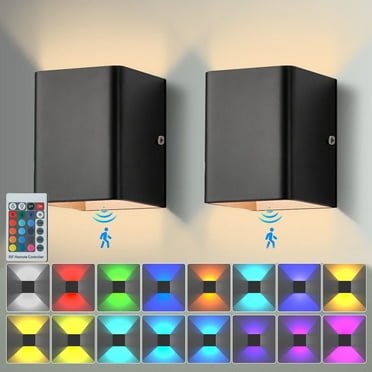 RGB Wall Sconces，2 Pack Up and Down Wall Mount Light,LED Lights 16 Colors RGB Wall Sconces ,Remote Control Dimmable Hallway Wall Lights for Living Room Bedroom Decor