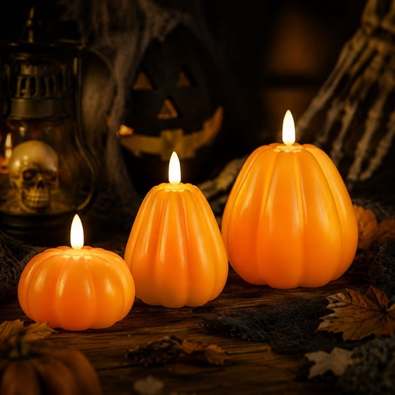 Ouuluon Festive Warm LED Candle Light, Cute Flameless Halloween Pumpkin Fall Decor for Mantel Shelf Table Home