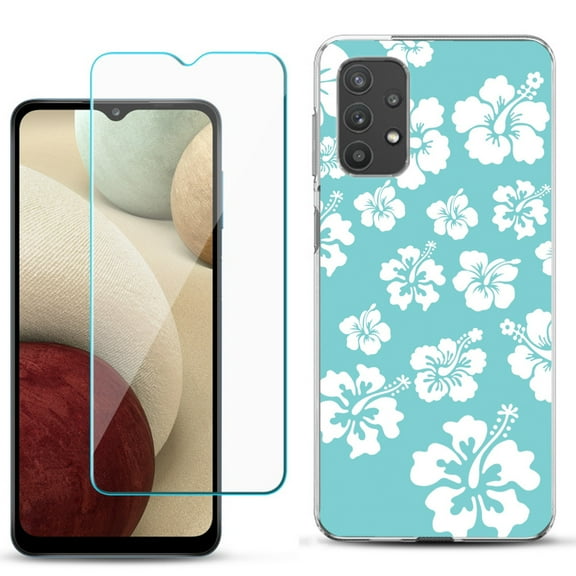 Slim-Fit TPU Phone Case compatible with Samsung Galaxy A32 5G, with Tempered Glass Screen Protector, by OneToughShield ® - Hibiscus Teal
