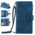 thumbnail image 1 of Nalacover for iPhone 14 Plus Embossed Floral Pattern PU Leather Crossbody Case with Shoulder Strap,Shockproof Magnetic Flip Kickstand Credit Card Slots Zipper Pocket Wallet Phone Case,Blue, 1 of 10