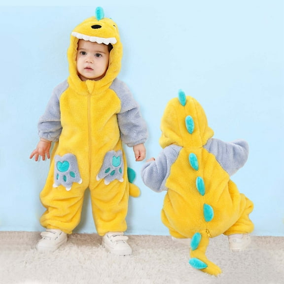 Toddler Halloween for Boy Adorable Dinosaur for Toddler Flannel Hooded Romper Autumn Winter Jumpsuit Toddler Girls Boys Christmas Outfit