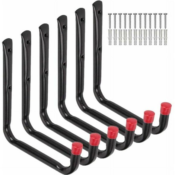 per garage in resistente acciaio, sistema universale di ganci a U per scale, legname e altri oggetti ingombranti (18cm Black Hook (6pcs))