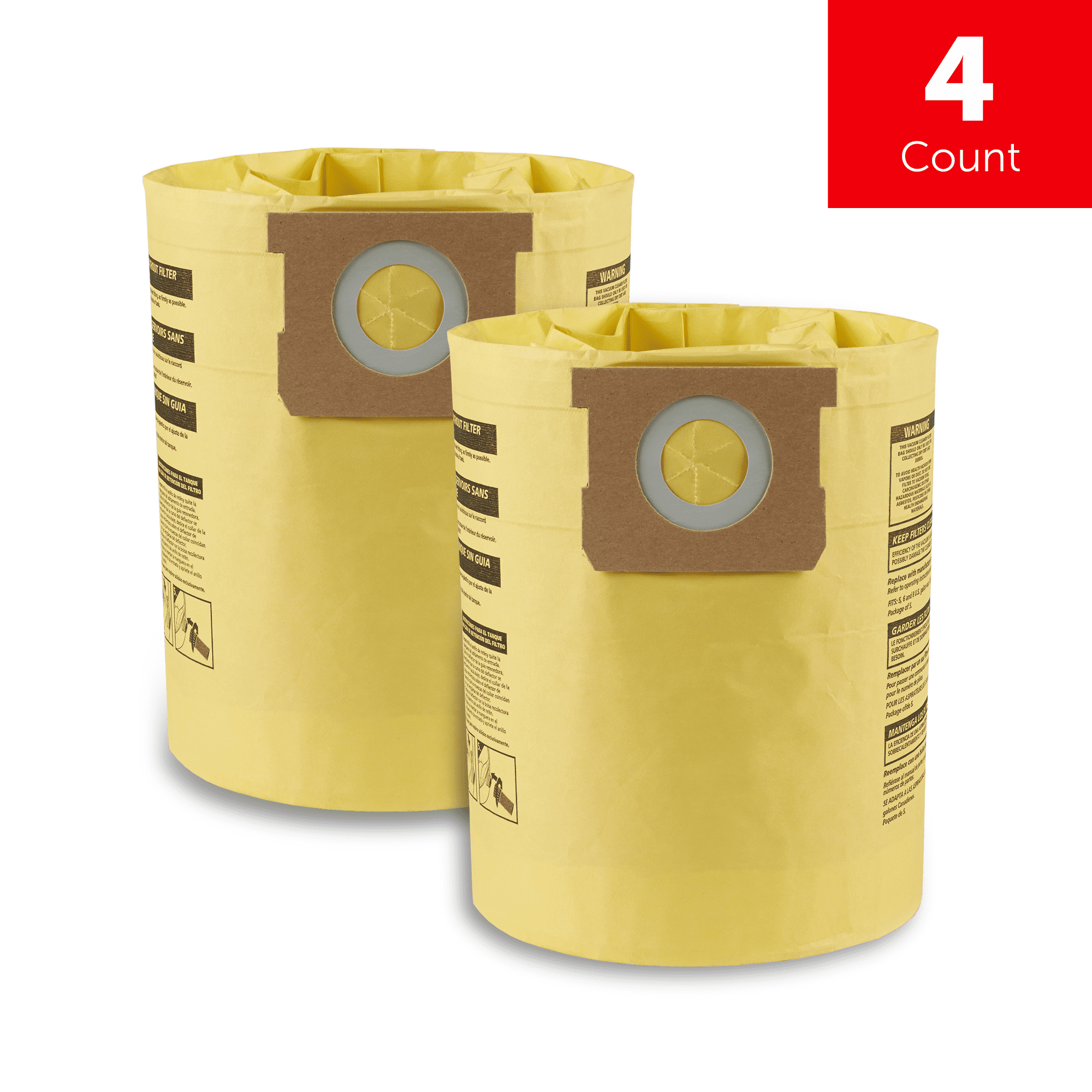 Shop-Vac 10-14 Gallon High Efficiency Collection Bag, 4-Pack, 90672, Type I