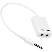 3.5mm Stereo TRRS 4-Pole Male Plug to 2X 3.5mm Mic & Headset Jack Audio Splitter Adapter for PC/Laptop/iPhone/iPod/iPad/Cellphone - White