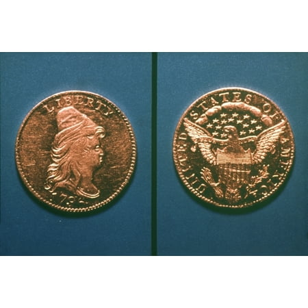 US Currency 1796 Nunited States Gold Quarter Eagle 1796 Rolled Canvas Art - (18 x 24)