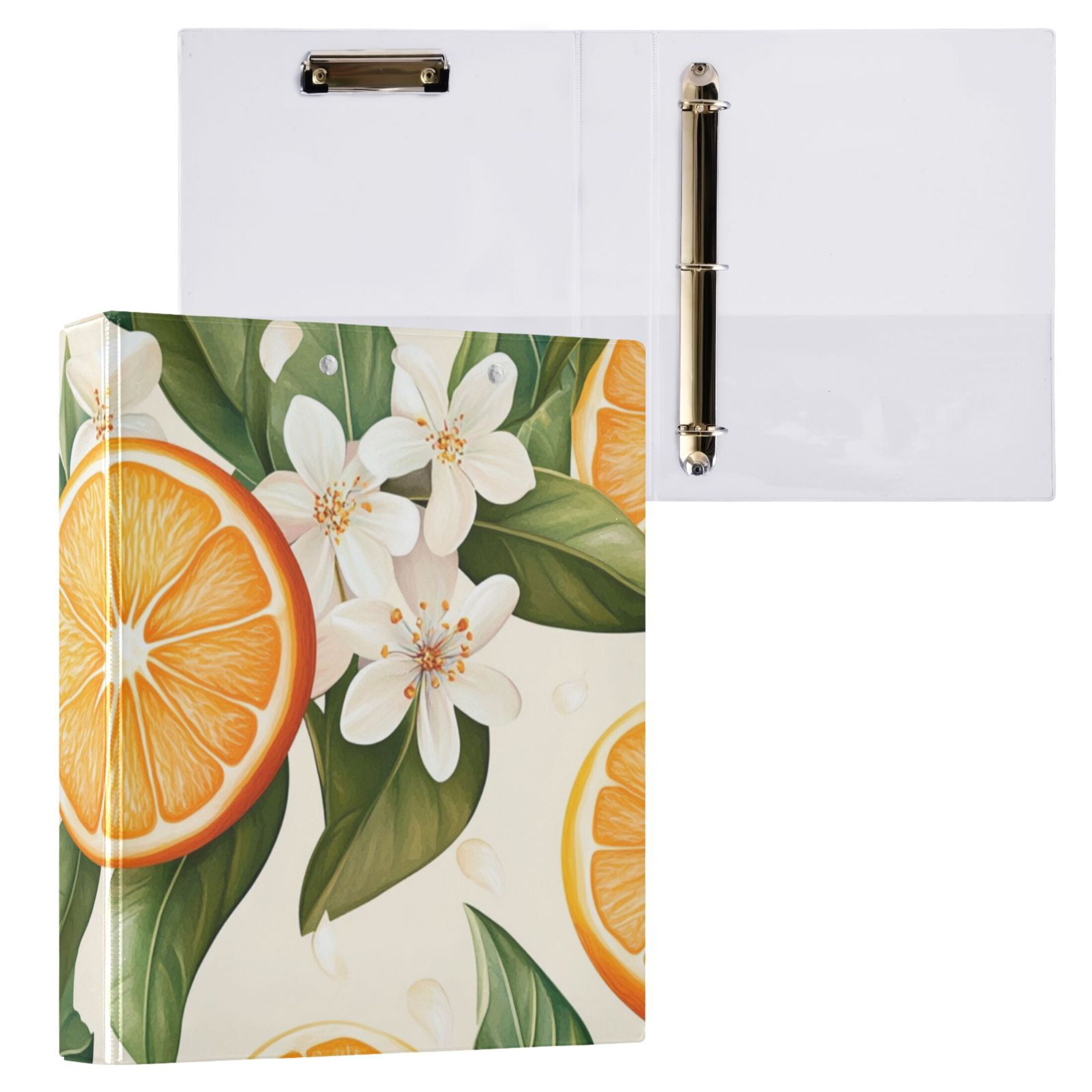 Flowers with Oranges 3 Ring Binders 1.5 inch Hardcover File Folders with Interior Pockets A4 Size Organizer for School Office Hospital