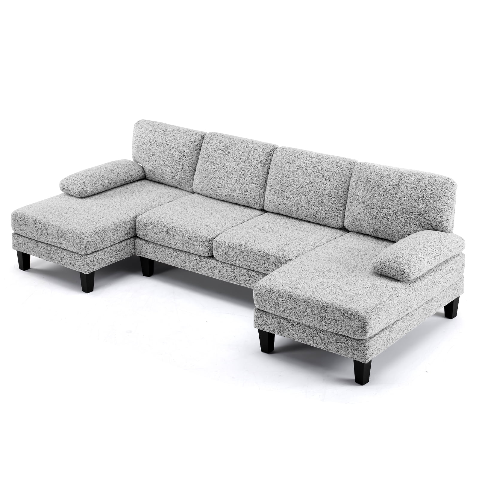 U-Shaped Sectional Sofa with 2 Short Chaise Lounges, 4 Seater Indoor Chenille Fabric Combination Couch, Plastic Legs, Living Room Furniture