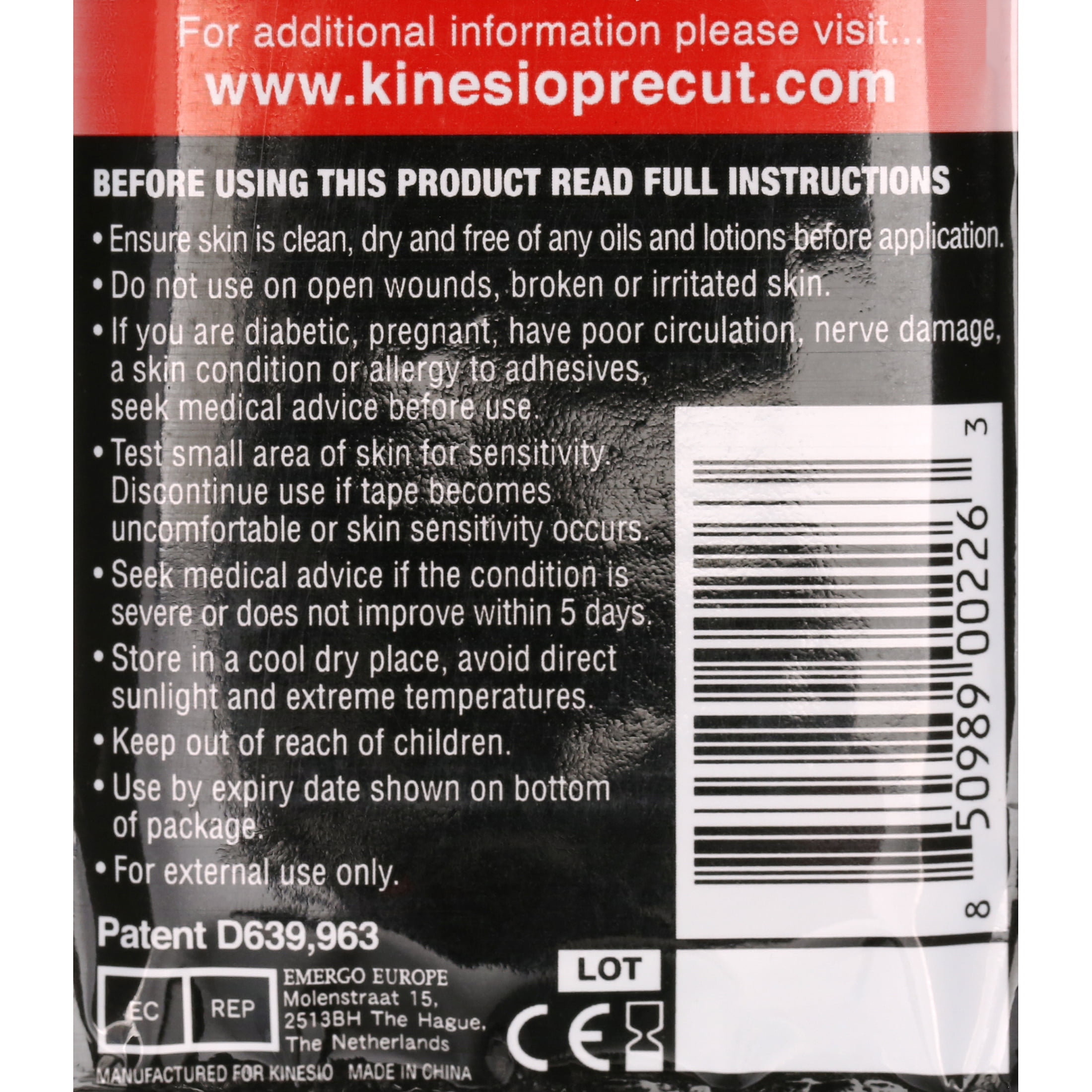 Kinesio Tape pre-cuts, knee, each