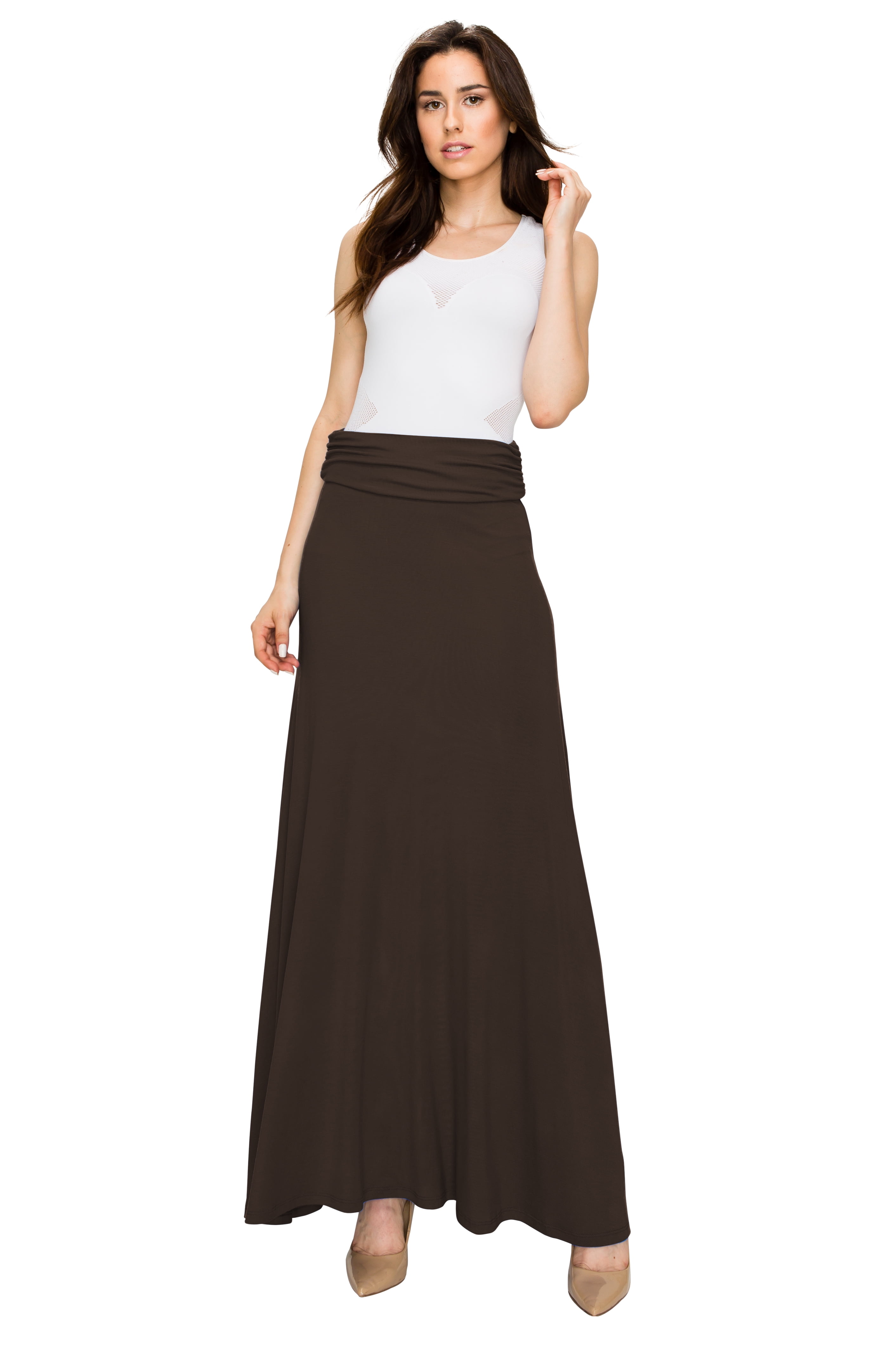 MBJ WB296 Womens Lightweight Floor Length Maxi Skirt S BROWN