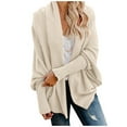 thumbnail image 2 of Ikevan Women Long Sleeve Knit Winter Cardigan Sweater Solid Color Coat Beige 4(One size), 2 of 6