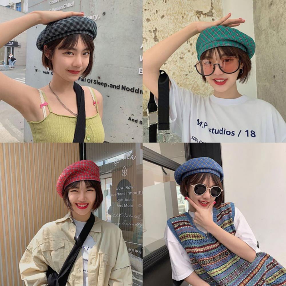 ZDMATHE Vintage Women Winter Plaid Hat 