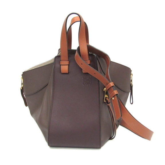 Pre-Owned Loewe Hammock Small Women's Leather Handbag,Shoulder Bag Camel,Dark Purple,Gray