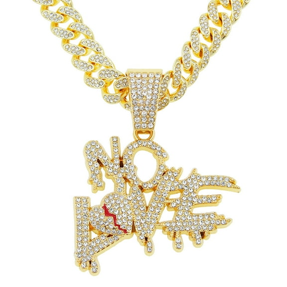 Men Women Hip Hop NO LOVE Pendant Necklace 13mm Crystal Cuban Chain HipHop Iced Out Bling Necklaces Fashion Charm Jewelry
