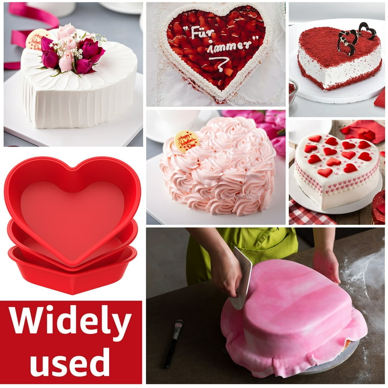 Heart Shaped Cake Pans Set (3 PCS) - Silicone Baking Molds 4", 6", 8" For Valentine's Day, Non-Stick