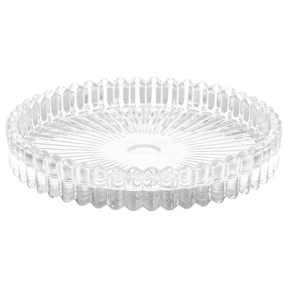 Uxcell 1 Pcs Clear Candle Holder Plates, 4" Round Glass Candle Tray Tealight Incense Holder Dish Candlestick Striped Gear for Tea Light Aromatherapy Wedding Modern Styles Home Decor