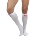 thumbnail image 5 of ToBeInStyle Women's Opaque Knee High w/ Plaid Satin Bow - White/Red/White, 5 of 6