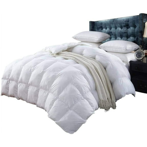 Egyptian Cotton Factory Store 1200 Thread Count Baffle Box Medium Weight Goose Down Comforter, All Year, White, King