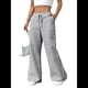 thumbnail image 1 of Pantalones de Salón A Rayas de Pierna para Mujer, Cintura Elástica y Bolsillos Gris M, 1 of 9