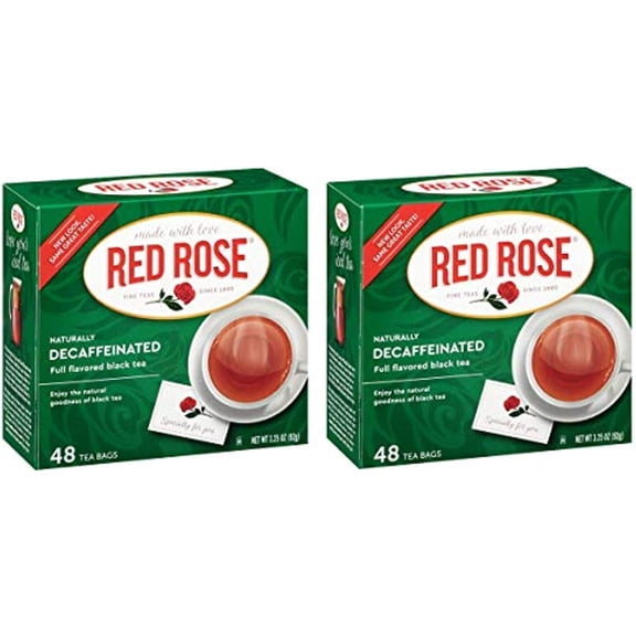 Red Rose Naturally Decaffeinated Black Tea Bags - 48 Count - Pack Of 2 (96 Tea Bags Total)