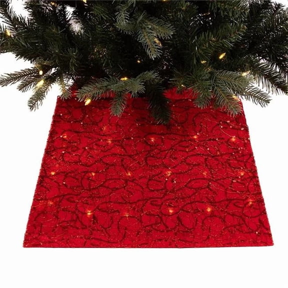 Kurt S. Adler 19.7 in. 70-Light Warm White LED Square Tree Skirt - Red