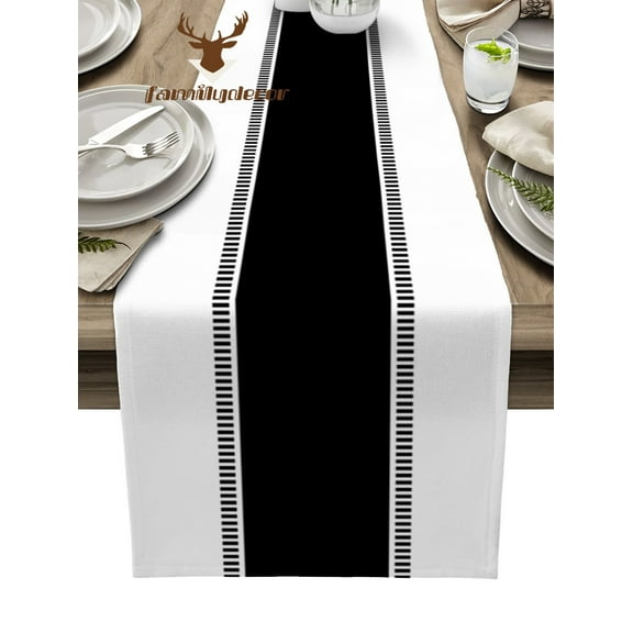 Black Stripes White Solid Color Texture Table Runner Home Wedding Table Mat Centerpieces Decoration Party Dining Long Tablecloth
