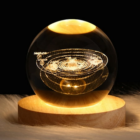 

Small Crystal Ball with Wooden Lighting Base 3D Glass Ball with LED Light Solar System