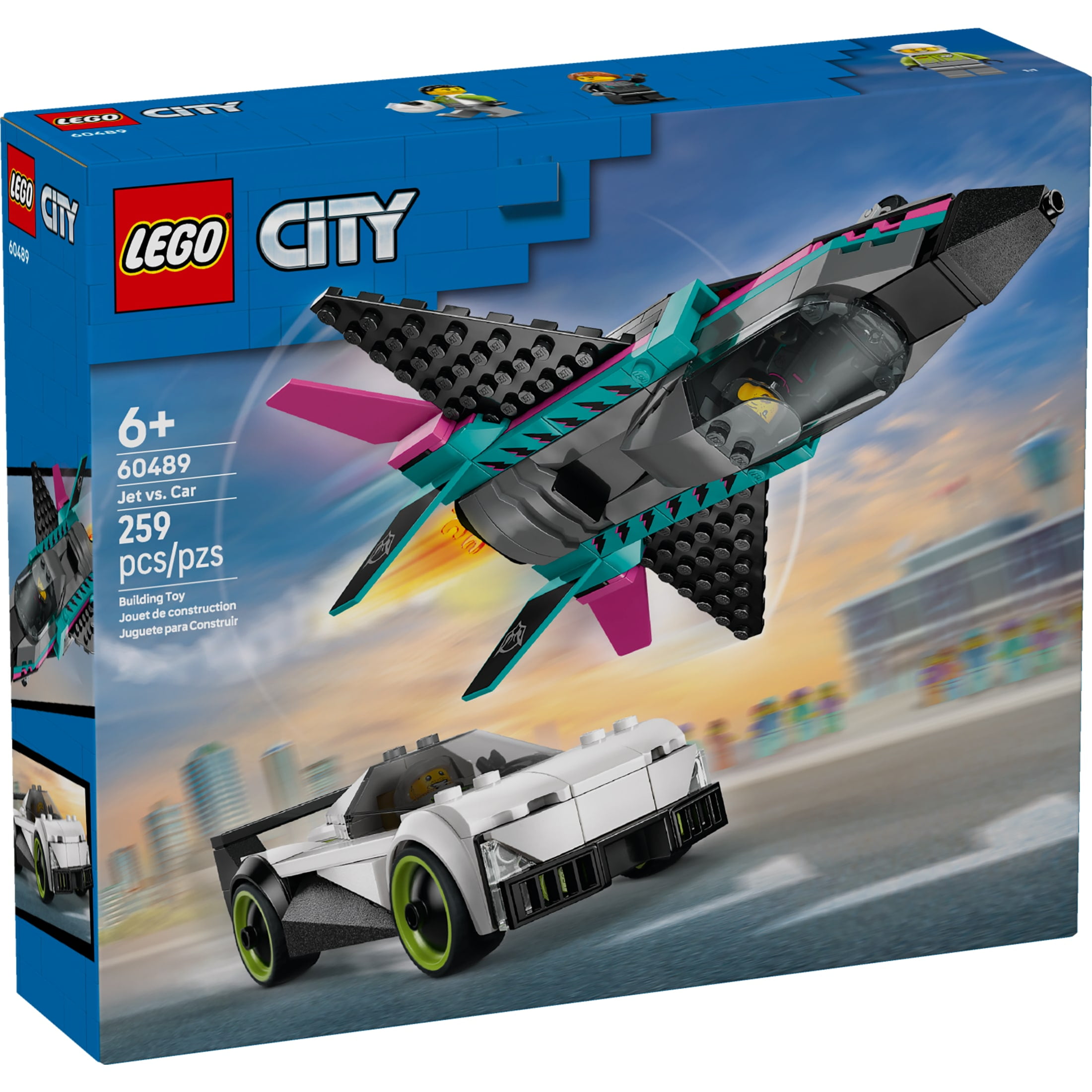LEGO City Jet vs. Car Building Toys for Kids - Pretend Play Vehicles for Boys & Girls, Ages 6+ - Toy Car & Jet W/Driver & Pilot Minifigures - Gift Idea for Birthdays - 60489