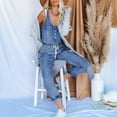 thumbnail image 4 of jsaierl Wide Leg Jumpsuits for Women, Denim Jumpsuit for Women Casual Off Shoulder Denim Jeans Pocket Sleeveless Jumpsuits Rompers, 4 of 9
