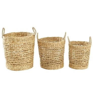DecMode Coastal Brown Seagrass Woven Storage Basket, Set of 3 21", 18", 16"H