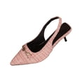 thumbnail image 2 of Miluxas Women's Tweed Pointed Toe Slingback Heels, Elegant Metal Buckle Kitten Heel Pumps, Stylish Dress Shoes for Work & Special Occasions Pink 9.5(43), 2 of 9