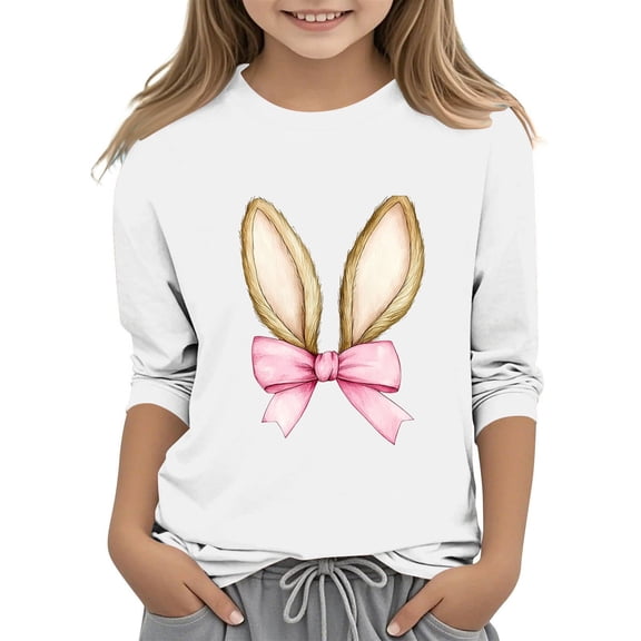 LckLvx Cute Tops for Girls Easter 3/4 Sleeve Shirts Casual Stretch Graphic Print Tee Tops 3-12 Years
