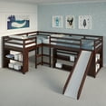 thumbnail image 4 of Double Twin L-Shaped Slide Loft Bedroom Set in Dark Cappuccino With Three Bookcases Three Bookcases Brushed, 4 of 5