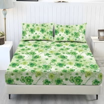 COEQINE Sheet Twin Size Soft Breathable Fitted Sheet with 2 Pillowcases, Wrinkle Free Fade Resistant Easy Care Bedsheet for for Twin Size Bed for St. Patrick's Day, Glitter Green Clover