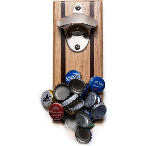 Bruntmor, CAPMAGS Strong Magnetic w/ Zinc Alloy Beer Opener & Cap Catcher - Rubberwood Hand Painted