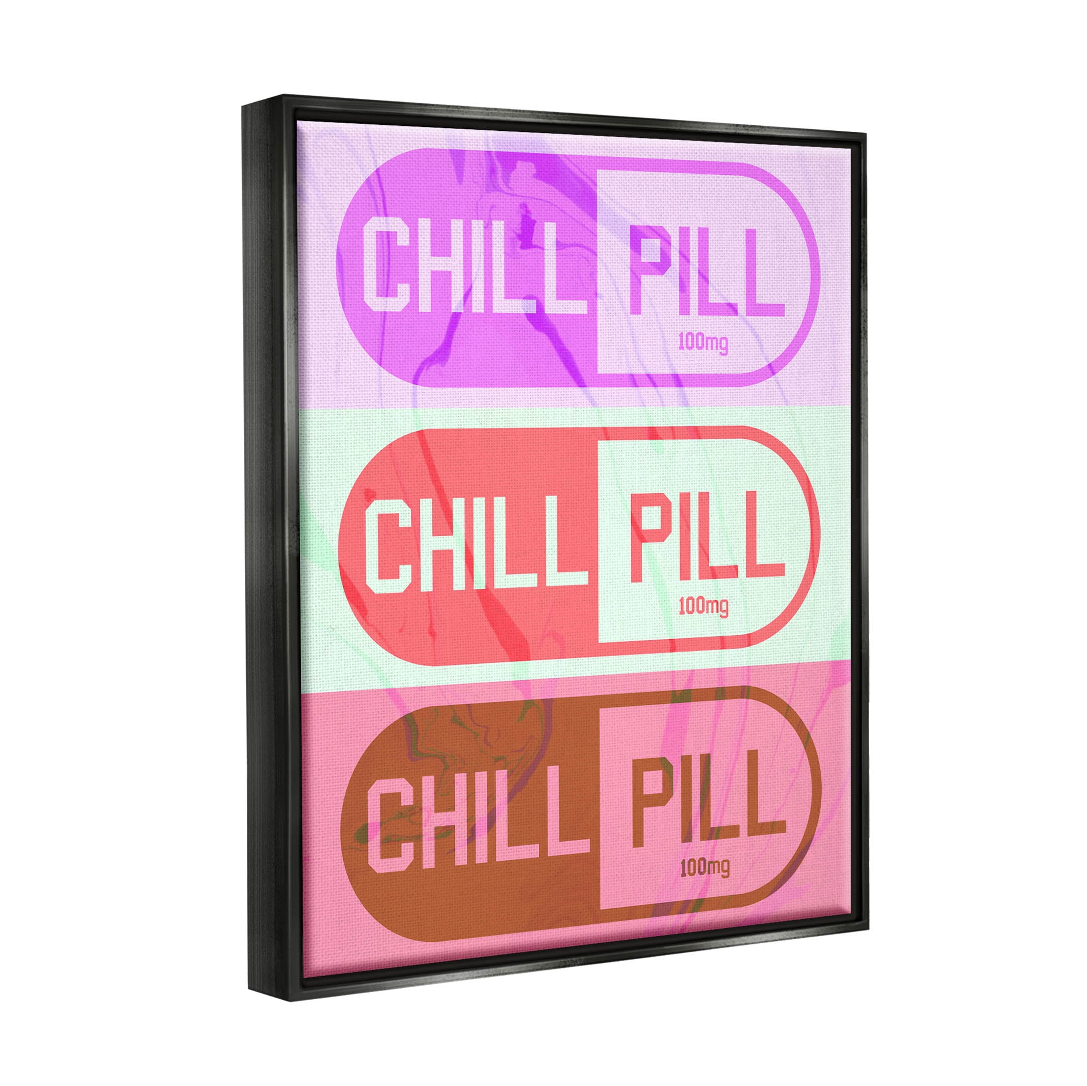 Stupell Industries Various Chill Pill Shapes Graphic Art Jet Black Floating Framed Canvas Print Wall Art, Design by Daphne Polselli