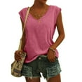 thumbnail image 1 of Femmes Tops Mode Femmes Solide Couleur Cap Manches V Cou Décontracté en Vrac Manches Courtes T-Shirt Top Armée Vert L, 1 of 6