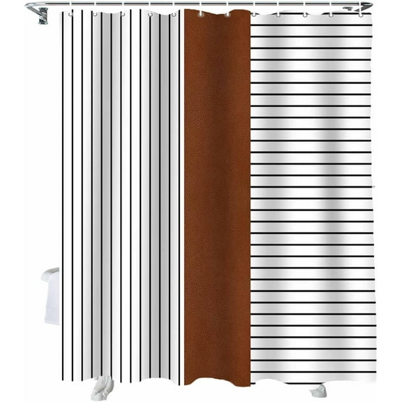 Shower Curtain Lines Brown Stripe Shower Curtains for Bathroom Decor Boho Style Shower Curtain Sets with Hooks Waterproof Fabric Bath Curtain Extra Long 72" X 84"