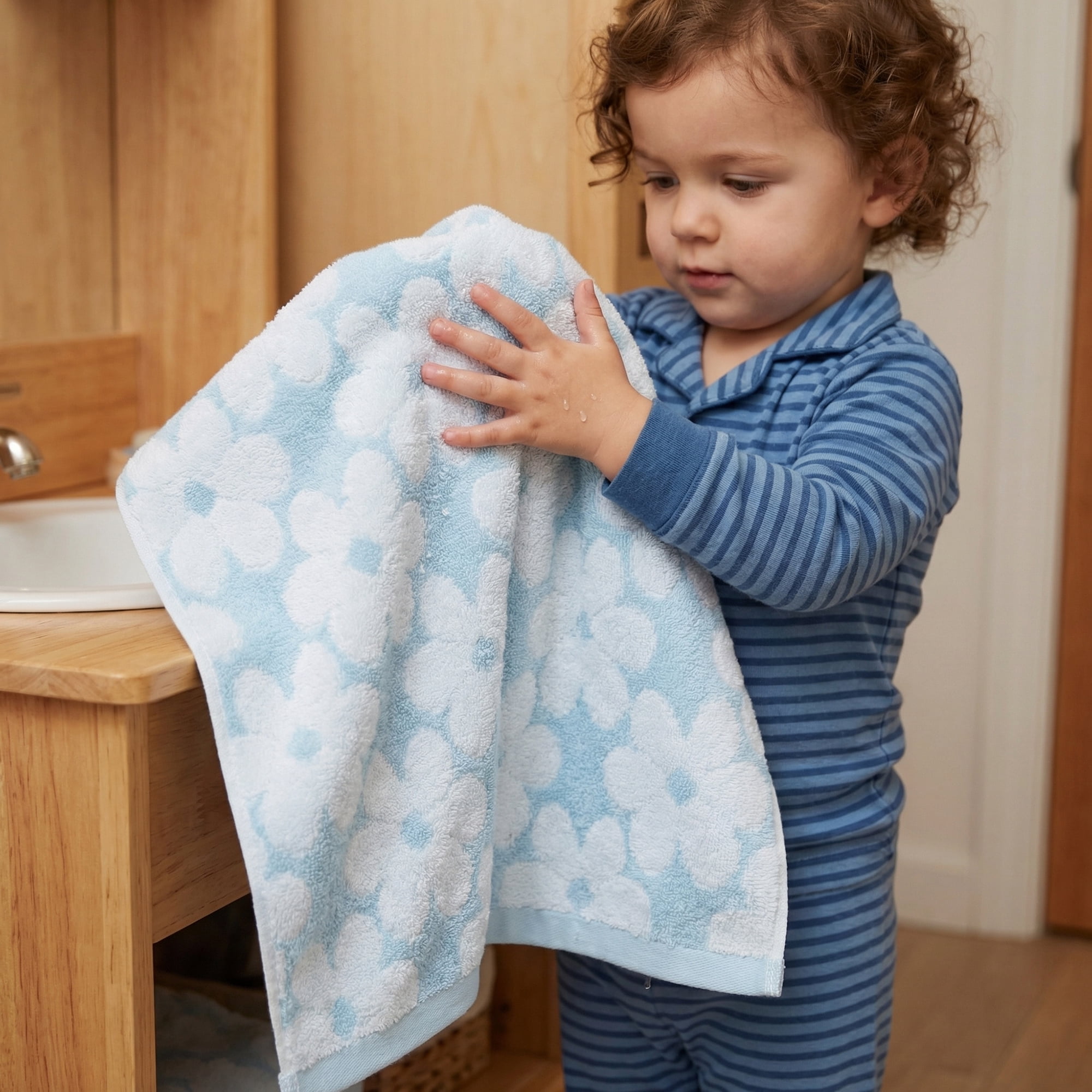 Unique Bargains Soft Absorbent Cotton Floral Print Washcloths Blue 6pk