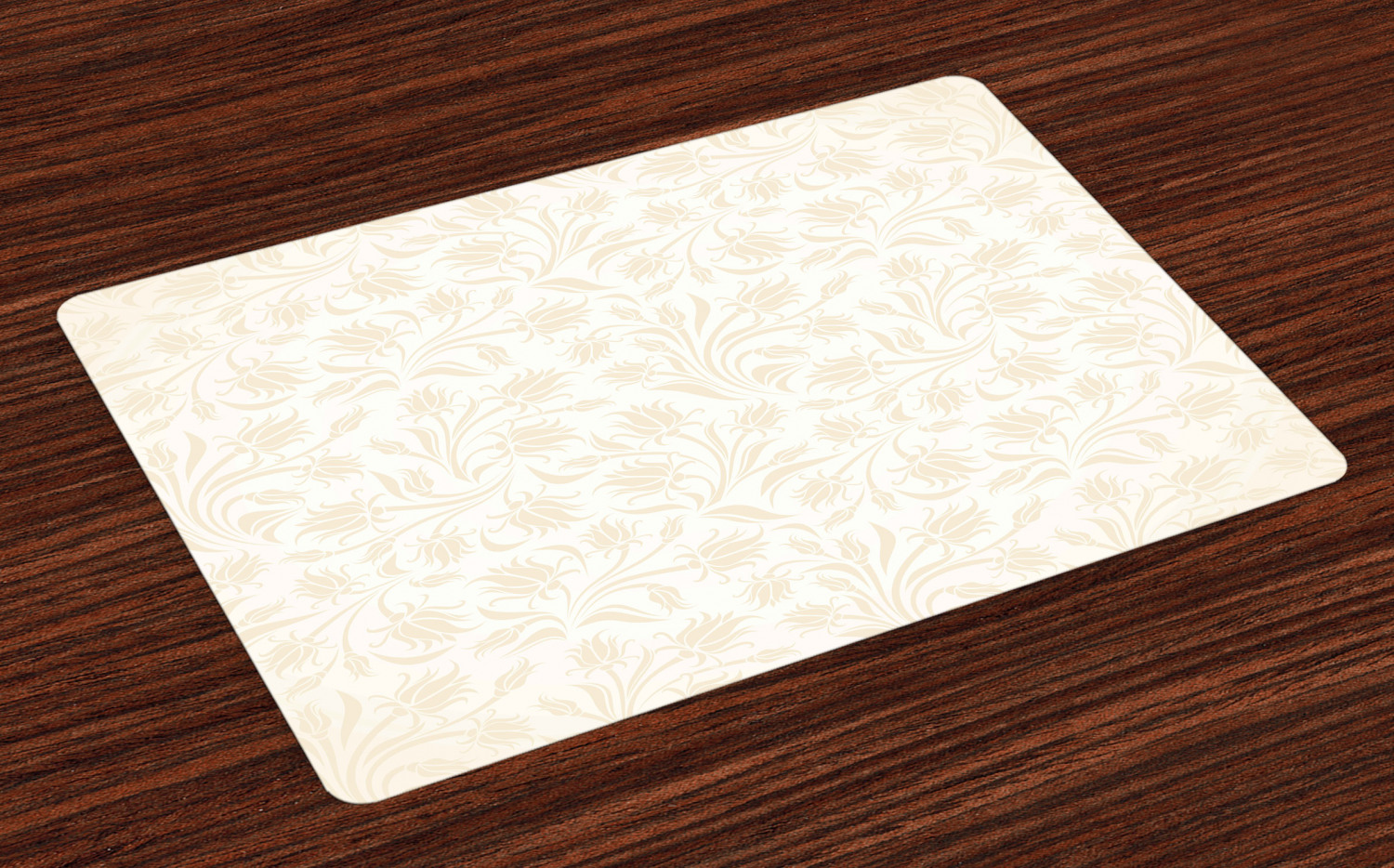 Ivory Placemats Set of 4 Baroque Style Curved Leaves and Floral Blooms
