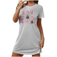 thumbnail image 1 of Sakmal Chemises de Nuit Grises pour Femmes Extensibles Ultra Douces de Noël Grande Taille Robe de Pyjama de Sommeil Col Rond Manches Courtes Courtes Imprimé d'Arbres de Noël Chemises de Nuit P-2TG, 1 of 4