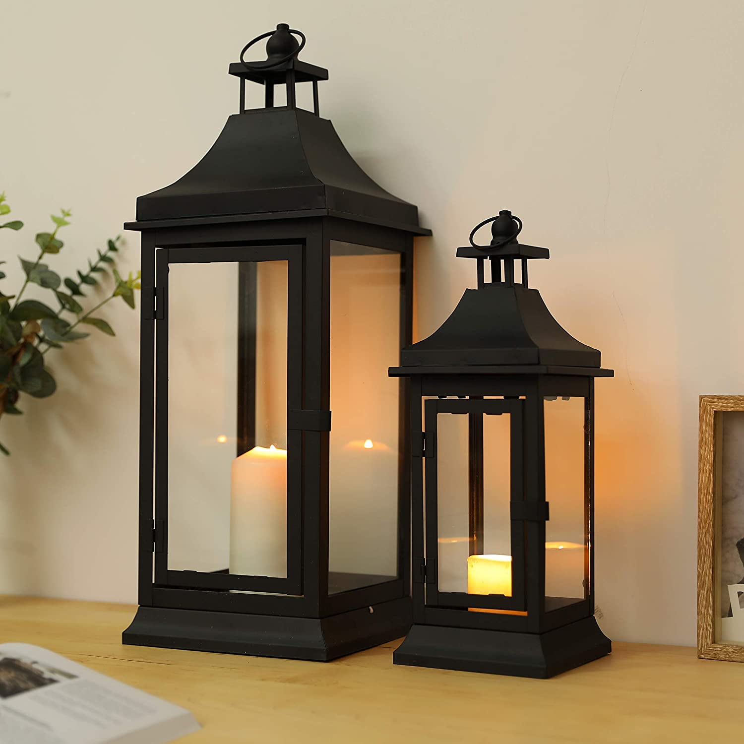 JHY DESIGN Set of 2 13''&19.5''Tall Outdoor Candle Lanterns Vintage