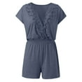 thumbnail image 3 of Aayomet Womens Jumpsuits Women's Casual V Neck Jacquard Short Sleeve Shorts Jumpsuit,Blue XL, 3 of 5