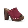 thumbnail image 1 of BLISSFUL STEP Chaussures pour Femmes à Plateforme à Talons Épais à Bout Ouvert à Rivets en Faux Suède Sandales à Enfiler Bourgogne 7, 1 of 8