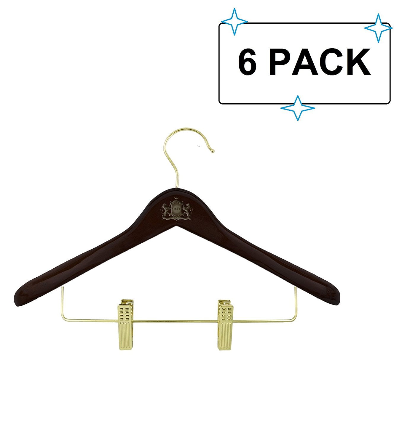 Wooden Suit Hanger With 2 Antirust Adjustable Clips For Pants Skirt