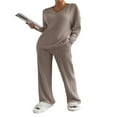 thumbnail image 3 of Women’s Two Piece Outfits Set Long Sleeve V Neck Ribbed Tops and Pants, 3 of 6