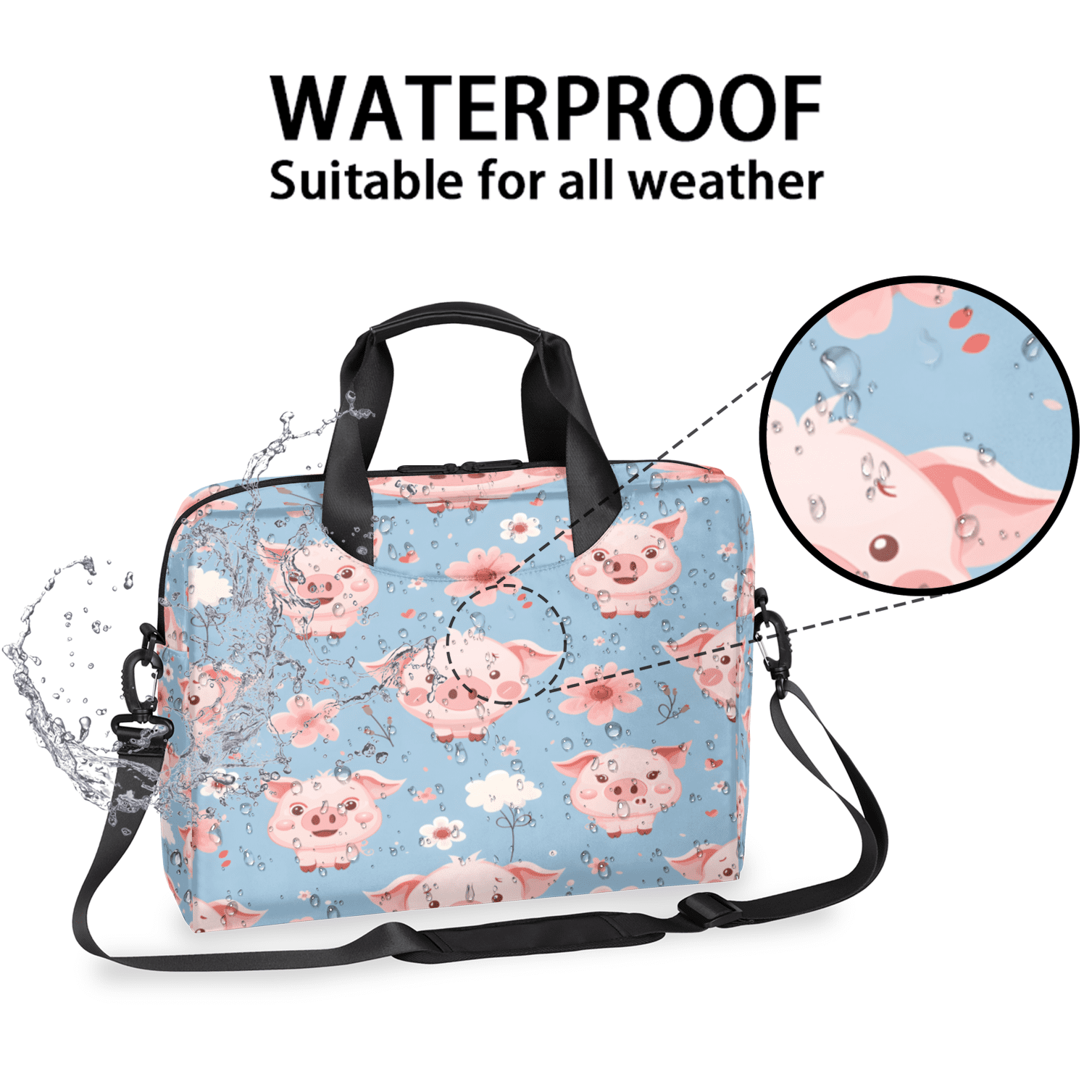 Herdesigns Pink Pig Laptop Bag for Women Men, Computer Case Briefcase Messenger Bags, 15-15.6 inch Laptop Sleeve Shoulder Bag
