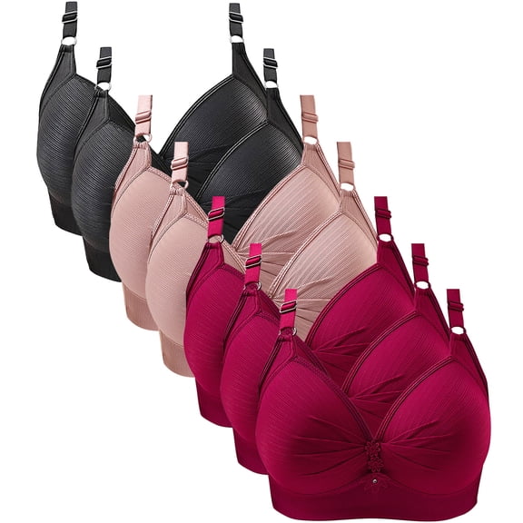 7-Pack Bras for Women Plus Size Push Up No Underwire Full Coverage Support Breathable Everyday Bra,S-5XL