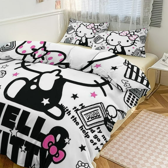 Hello Kitty Bedding Sets for Kids Men Women Full Size 3pcs 1 Comforter Cover And 2 Pillowcases