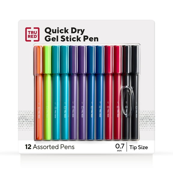 Staples TRU RED Quick Dry Gel Pens Med Point 0.7mm Asst 12/Pack TR54483