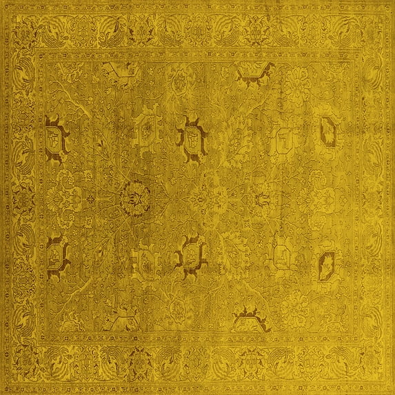 Ahgly Company Indoor Square Oriental Yellow Industrial Area Rugs, 8' Square